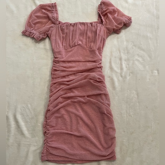 Windsor Dresses & Skirts - Windsor Pink Bodycon Poof Sleeve Square Neck Above Knee Length Dress Small